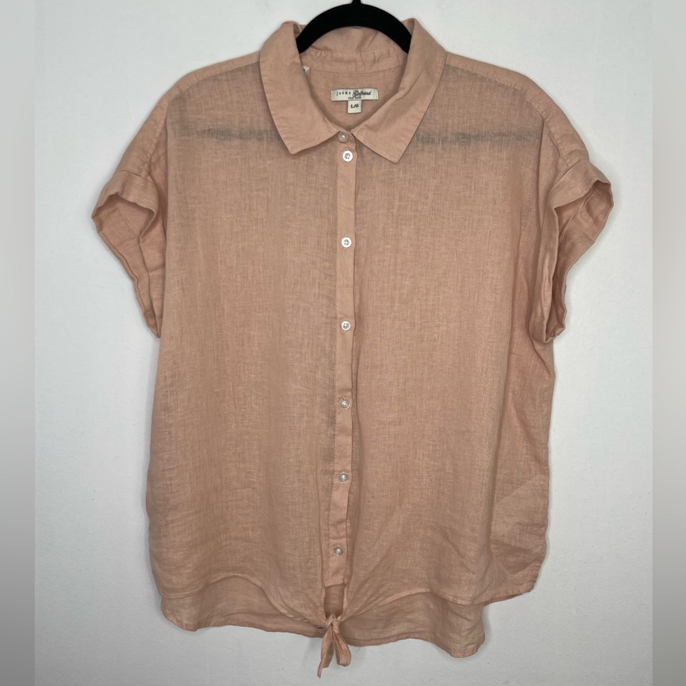 Jachs Girlfriend linen blend pink tie front blouse